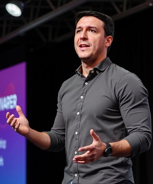 Rodrigo Olivares presentando en un evento